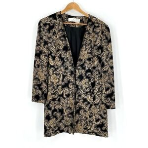 Liz Claiborne Women 14 Jacket Kimono Top Chinese Knot Button Gold Paisley Thread